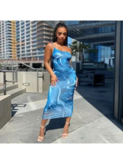 Latest One Shoulder Printed Midi Dresses For Women