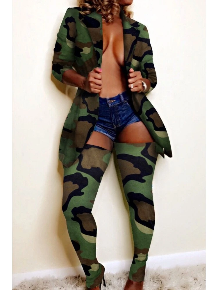 Camouflage Slim Fit Women Blazer Coats