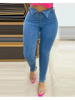 Stylish Blue Pencil Jean Pants For Women