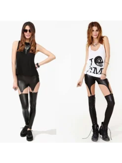 Women Fashion Solid Leather Long Pants