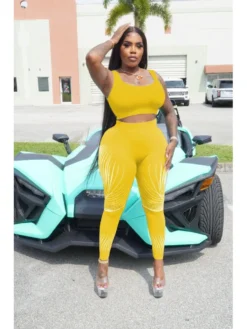 Summer Printing U Neck Skinny Two-Piece Trouser Sets