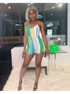 Fashion Casual Striped Lace Up Jumpsuit For Women