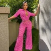 Sexy Printing Slim Wide Leg Women's Jumpsuit