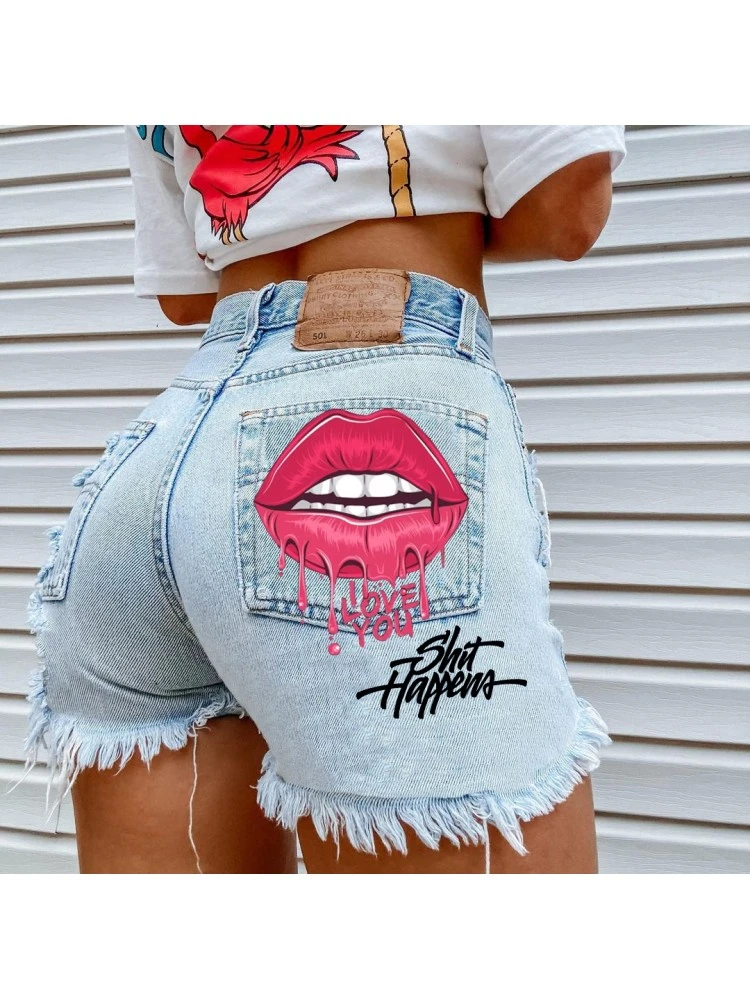 Street Style Lip Pattern Tassels Summer Short Pants