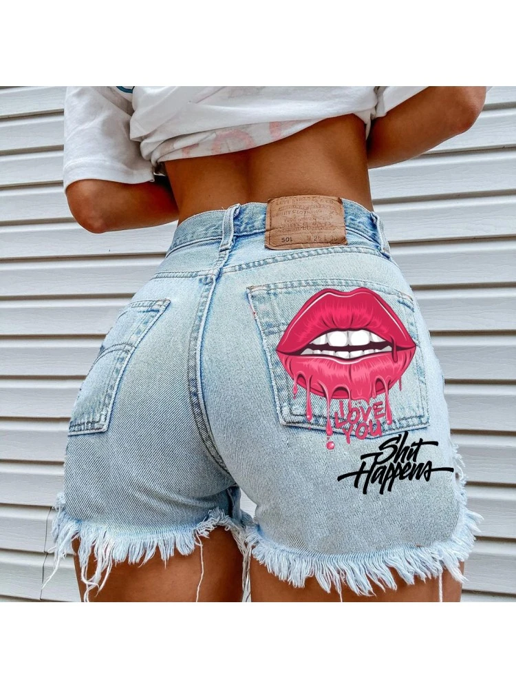Street Style Lip Pattern Tassels Summer Short Pants - Image 2