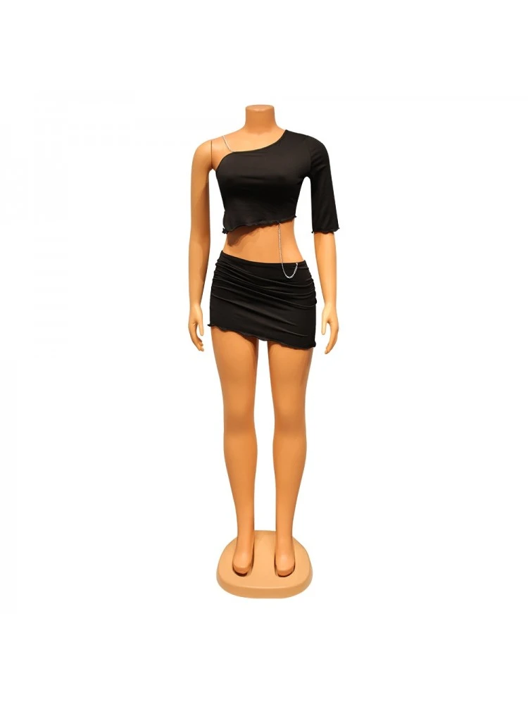 Stylish Stringy Selvedge One Shoulder Skirt And Top Sets - Image 5