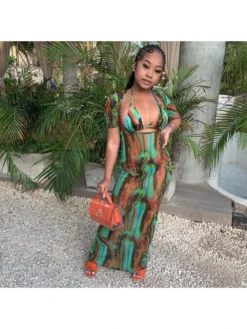 Sexy Printing Gauze Hollowed Out See Through Women's Dress