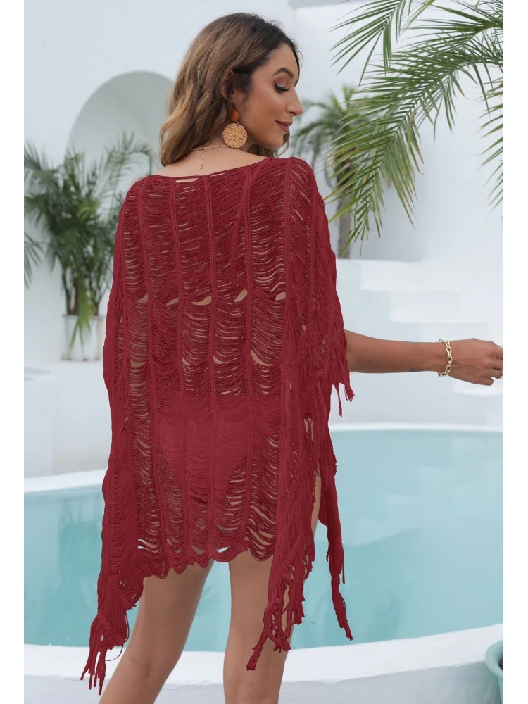 Beach Style Hollow Out Solid Color Tassels Dresses - Image 3