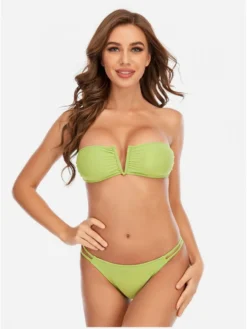 Women Sexy Sleeveless Solid Two-piece Bikinis