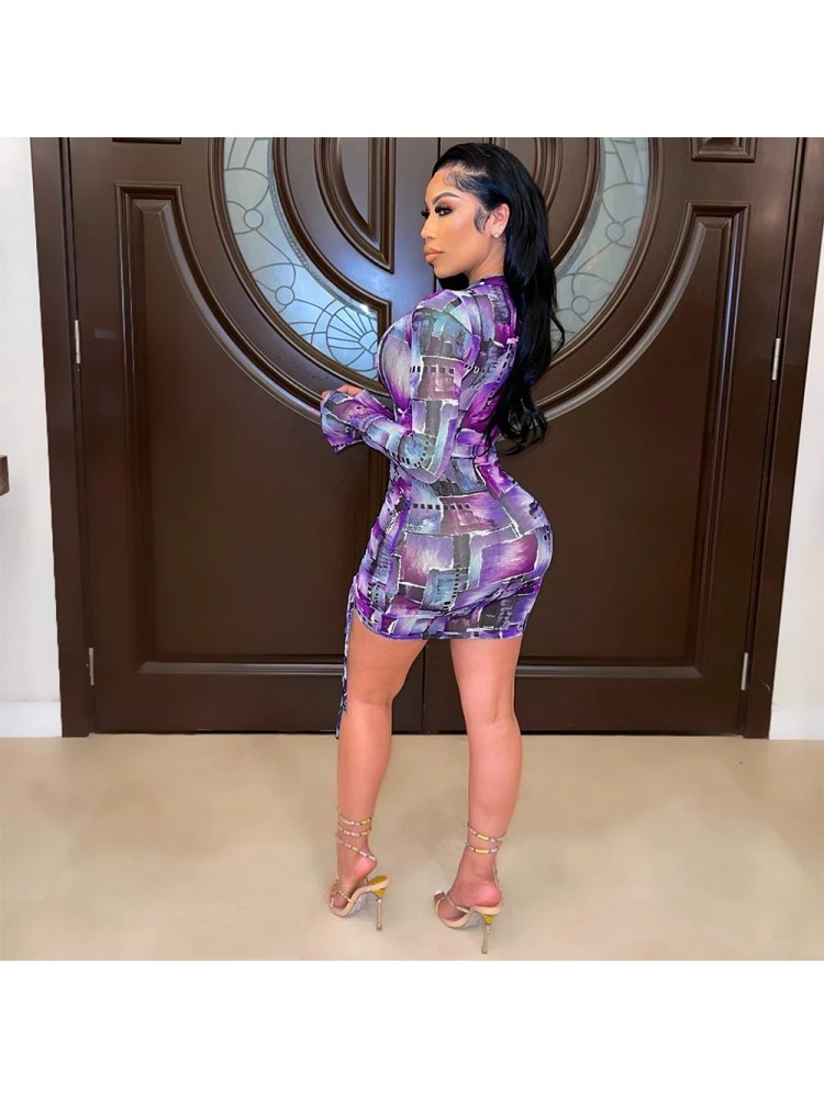 Women Sexy Long Sleeve Drawstring Short Dresses - Image 2