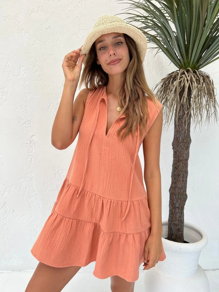 Casual Summer Style Ruched Patchwork Pure Color Dress