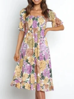 Fashion Printing Ruffled Women's Dress