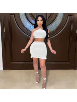 Sexy Halter Cropped Top And Skirt Sets Women