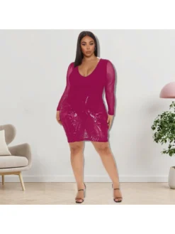 Sequined Black Long Sleeve Short Dresses For Women