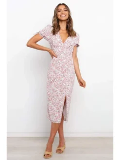 Summer V-Neck Short Sleeve Floral Dress