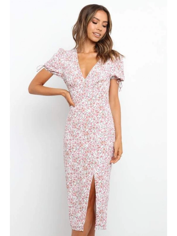 Summer V-Neck Short Sleeve Floral Dress - Image 2