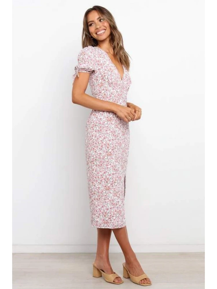 Summer V-Neck Short Sleeve Floral Dress - Image 3