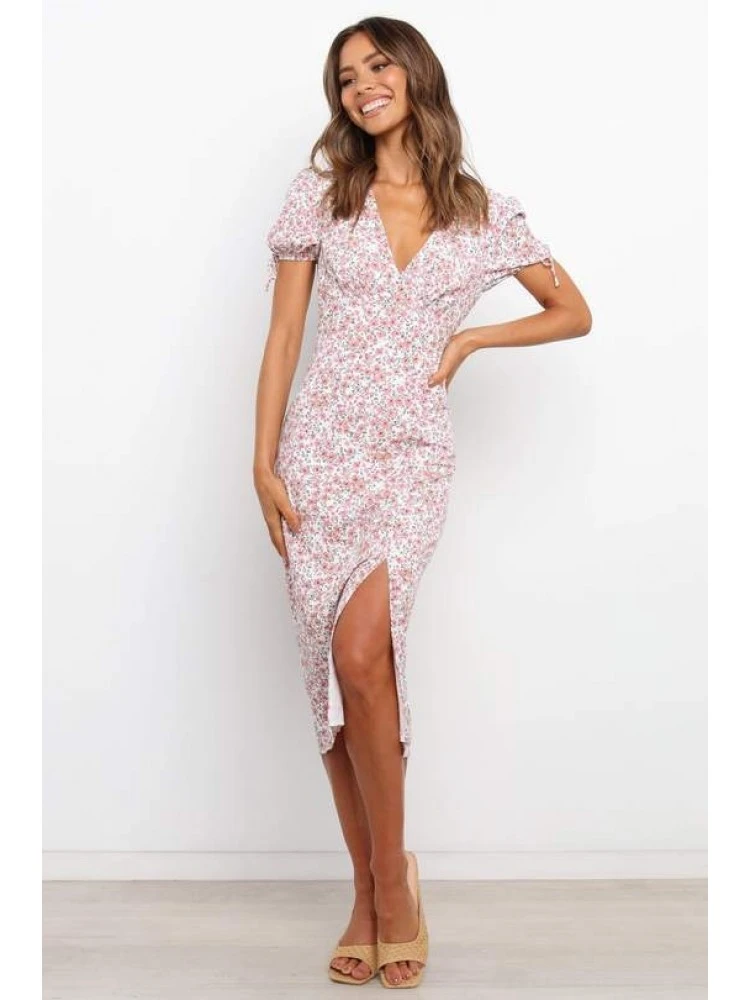 Summer V-Neck Short Sleeve Floral Dress - Image 4