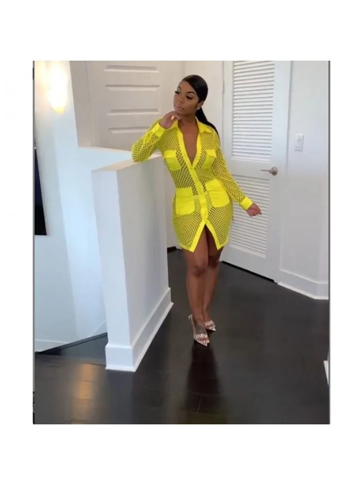 Sexy Hollow Out Long Sleeve Short Dress