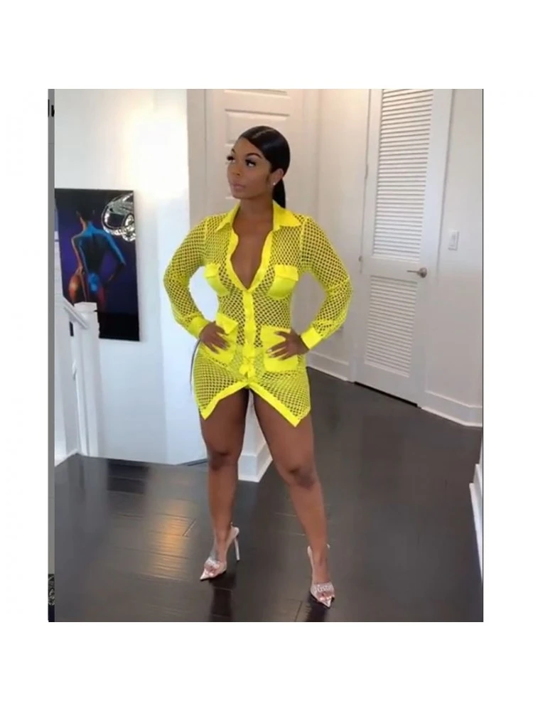 Sexy Hollow Out Long Sleeve Short Dress - Image 2