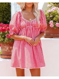 Summer Sweety Backless Plaid Dress