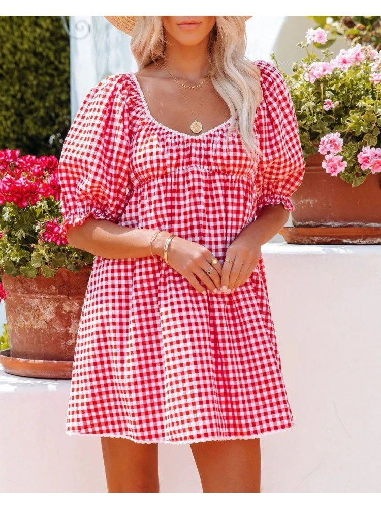 Summer Sweety Backless Plaid Dress