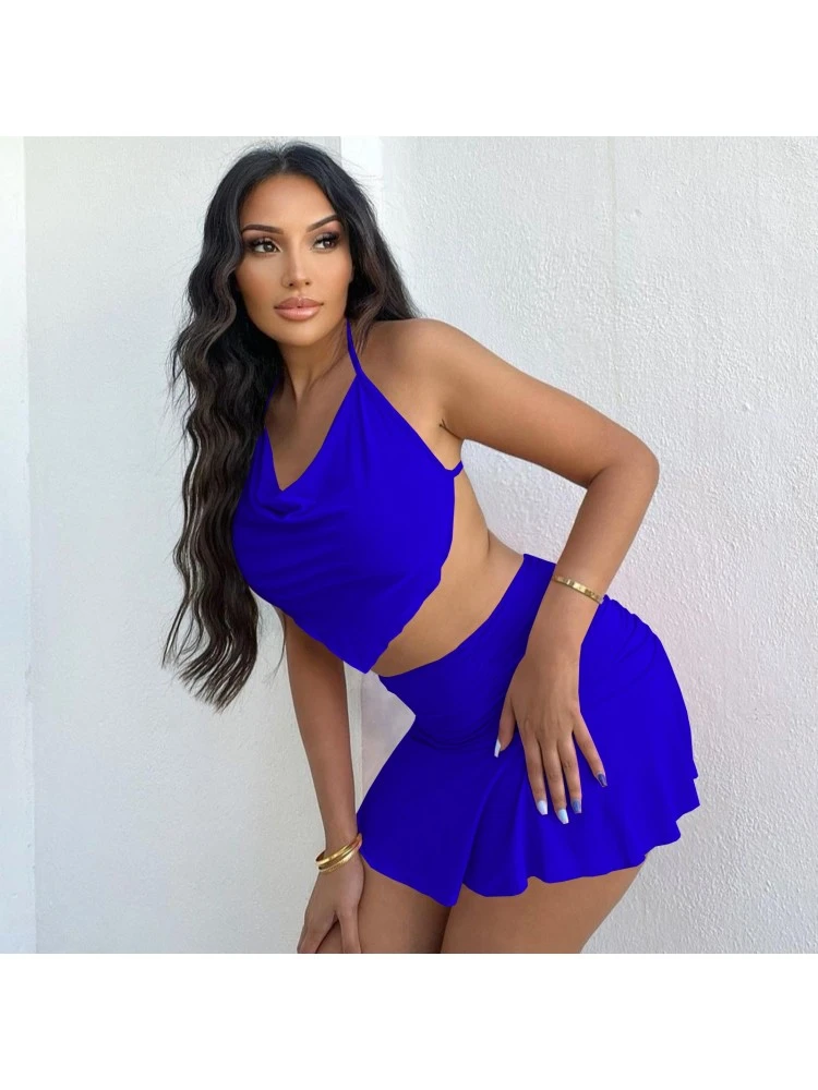 Women Halter Sleeveless Two-piece Skirt Suits - Image 2