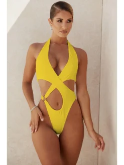 Halter Backless Crisscross Pure Color Swimsuit