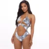 Snake Print Hollowed Out Halter One-Piece Swimsuit