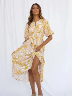 Casual Printed Short Sleeve Midi Dress