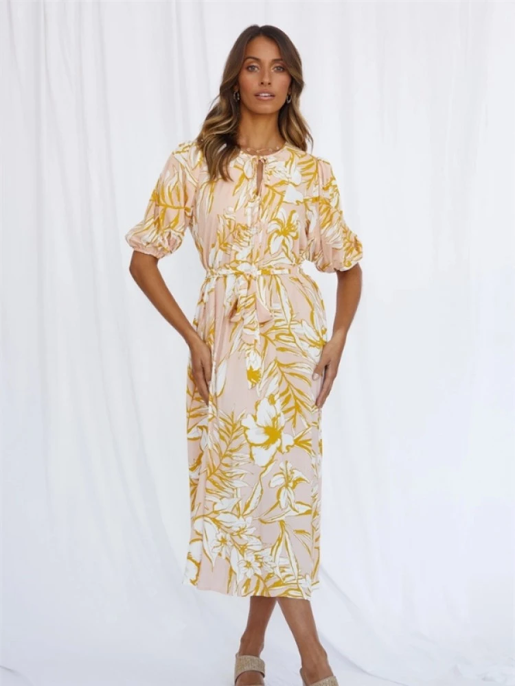 Casual Printed Short Sleeve Midi Dress - Image 2