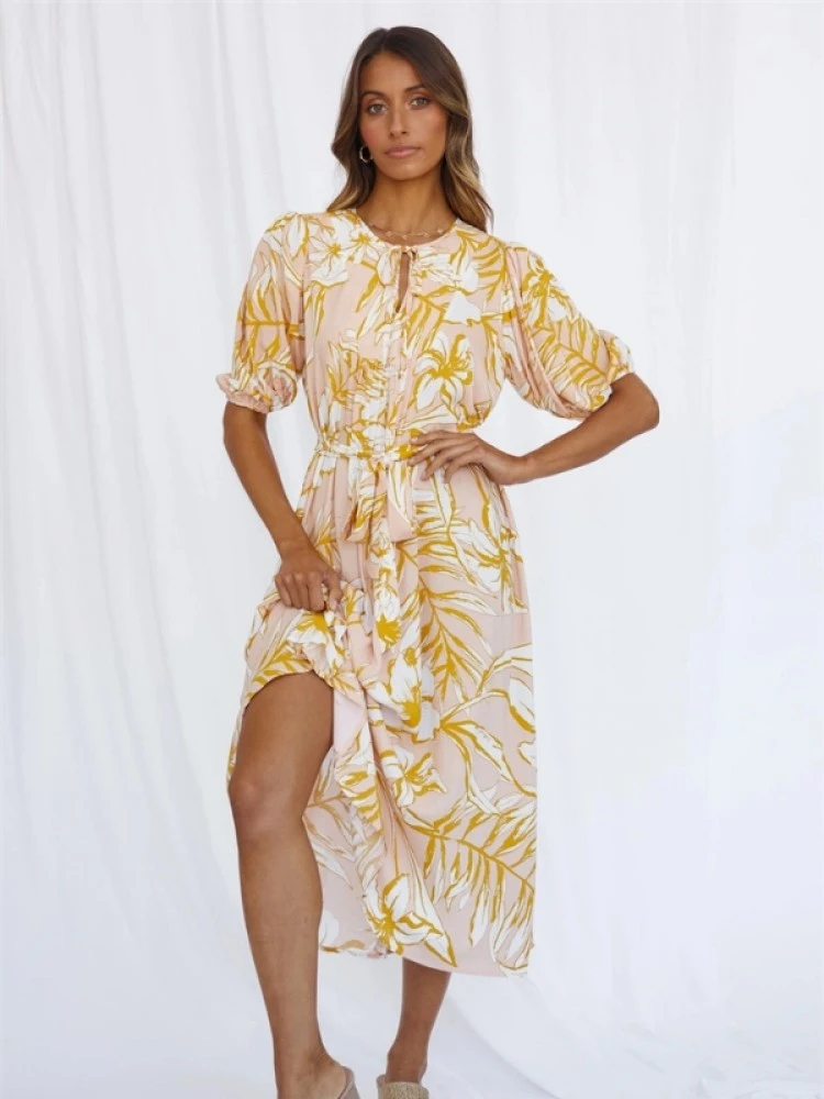 Casual Printed Short Sleeve Midi Dress - Image 3