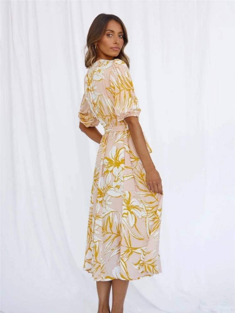 Casual Printed Short Sleeve Midi Dress - Image 4