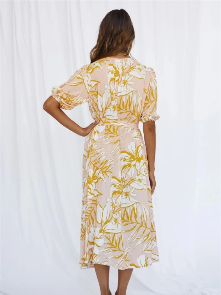 Casual Printed Short Sleeve Midi Dress - Image 5