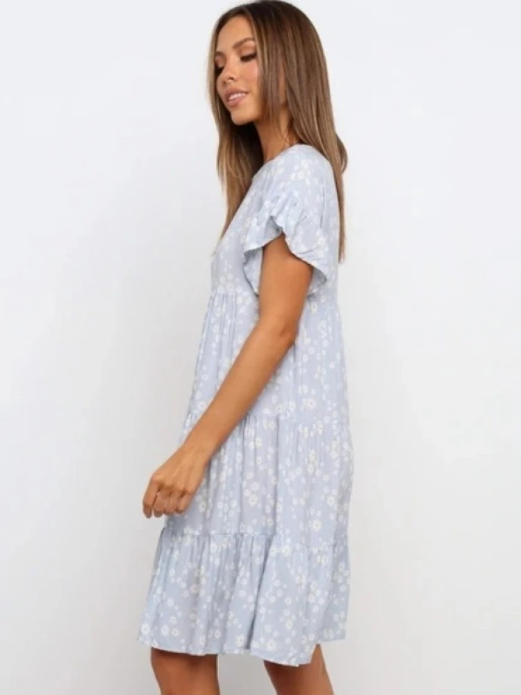 Summer Sweet Crew Neck Floral Short Sleeve Dress - Image 2