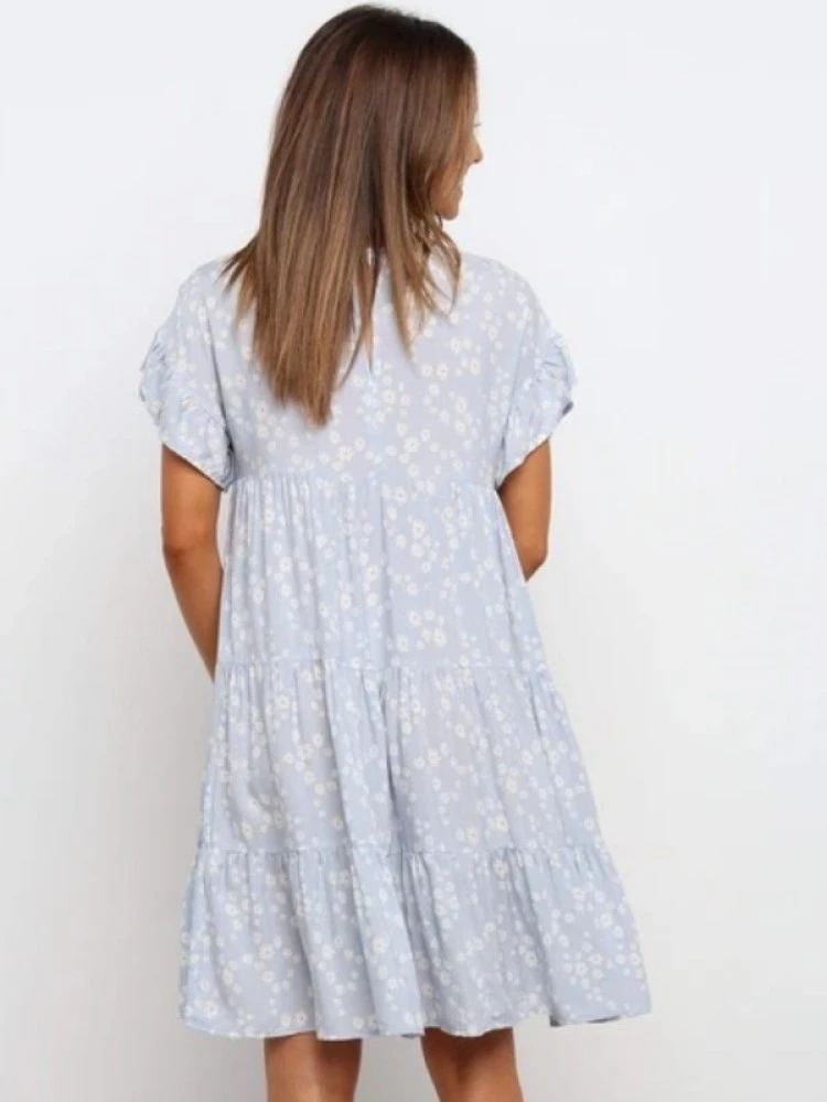 Summer Sweet Crew Neck Floral Short Sleeve Dress - Image 3