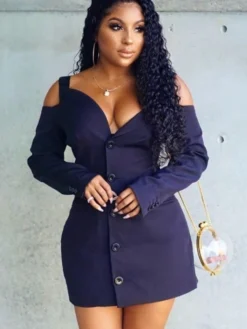 Fashion Pure Color Hip Women's Long Sleeve Dress