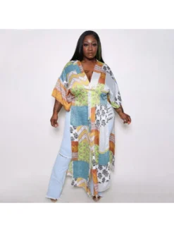 V Neck Chiffon Plus Size Slit Maxi Dresses