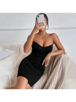 Sexy Pure Color Strapless Backless Dress