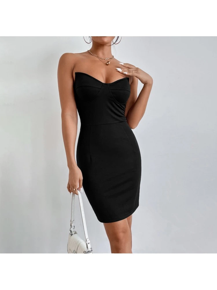 Sexy Pure Color Strapless Backless Dress - Image 2