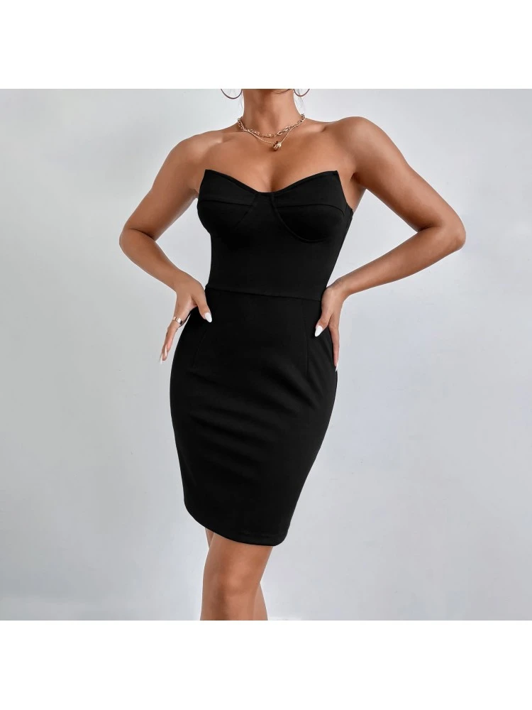 Sexy Pure Color Strapless Backless Dress - Image 3