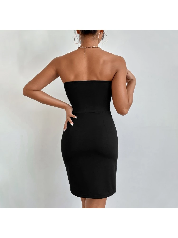 Sexy Pure Color Strapless Backless Dress - Image 4