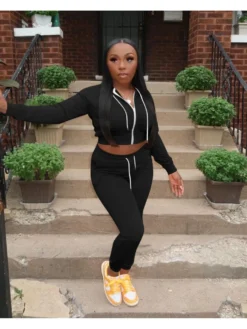 Fashion Pure Color Drawstring Two-Piece Set