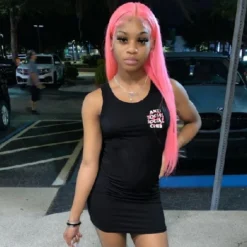 Black Letter Printed Sleeveless Dress For Women