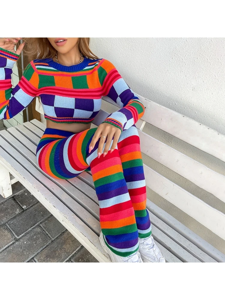 Striped Matching Long Sleeve Matching 2 Piece Trouser Sets - Image 3