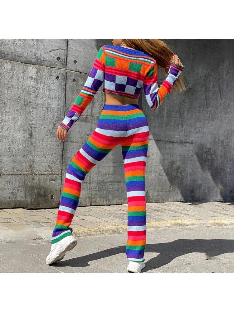 Striped Matching Long Sleeve Matching 2 Piece Trouser Sets - Image 4