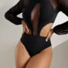 Black Hollowed Out Patchwork Women's One-Piece Swimsuit