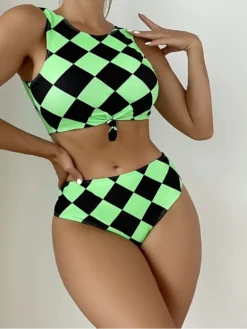 Geometric Print Sleeveless Tankini Sets For Women