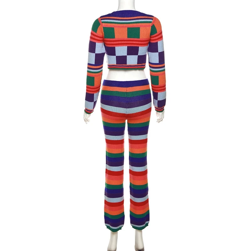 Striped Matching Long Sleeve Matching 2 Piece Trouser Sets - Image 8