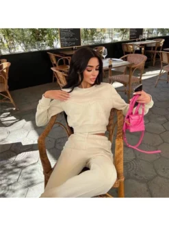 Pure Color Round Neck Women's Casual Suit